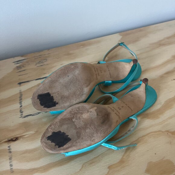 VINTAGE KATE SPADE ANKLE STRAP TURQUOISE HEEL Women's 9.5 - Picture 2 of 2